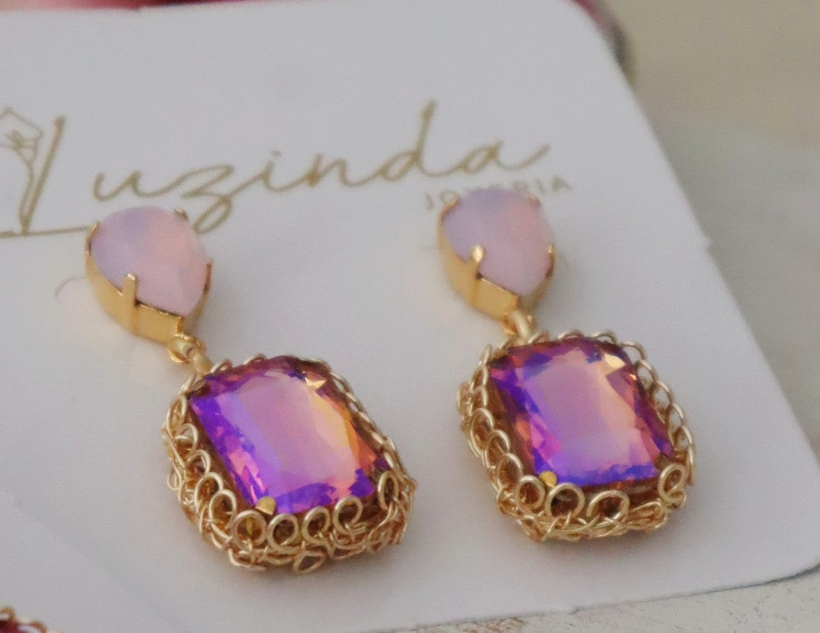 Abrazo Earrings with Crystal Stud and Large Woven Crystal Pendant