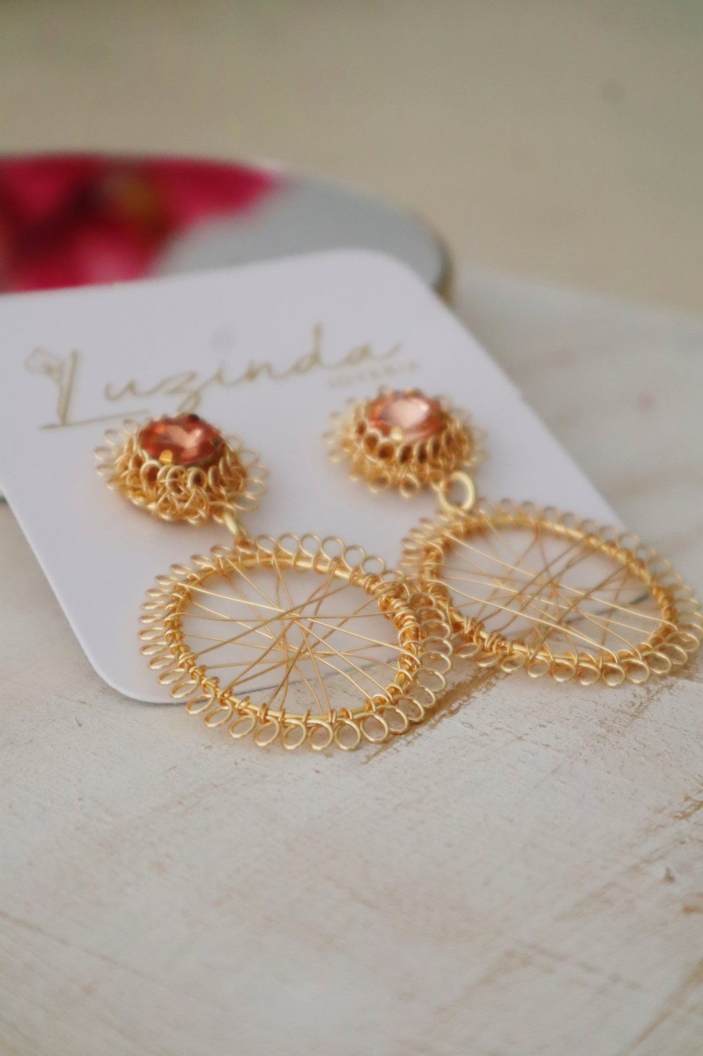 Dreamcatcher Earrings, Crystal Stud and Woven Module