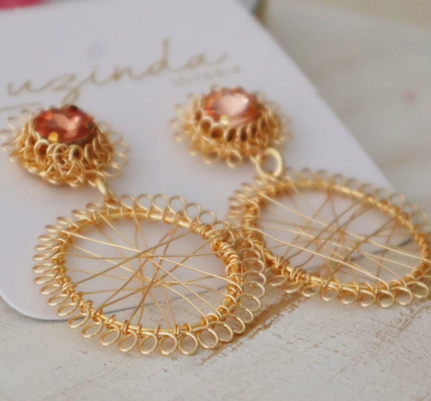 Dreamcatcher Earrings, Crystal Stud and Woven Module