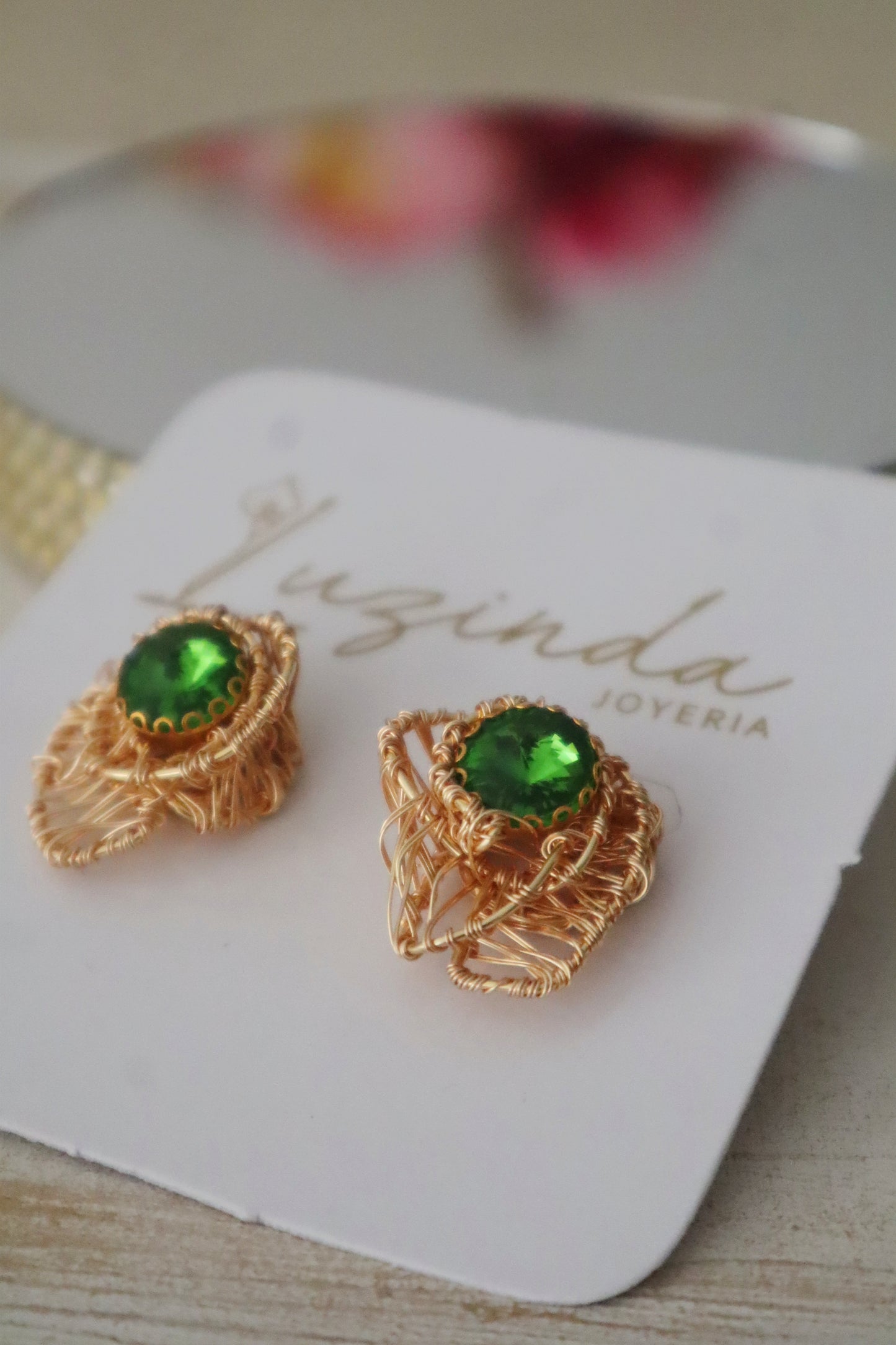 Mini Green Rose Earrings