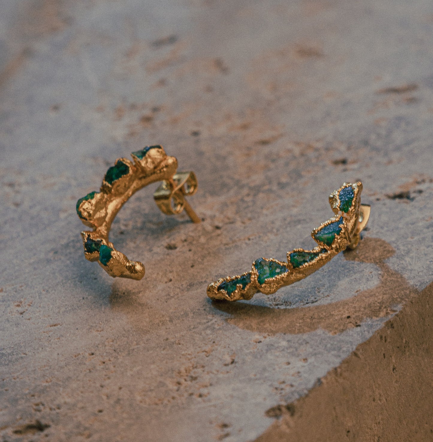 Mini Crescent Moon Emerald Stud Earring