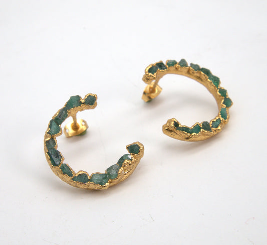 Mini Crescent Moon Emerald Stud Earring