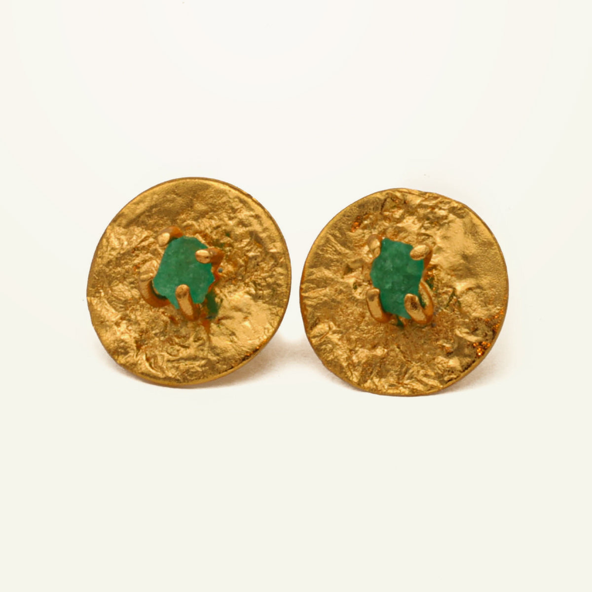 Mini Circle Emerald Stud Earrings