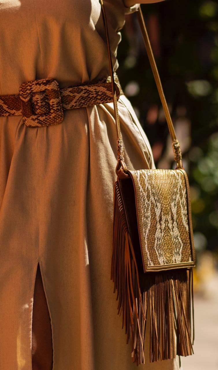 Broided Brown Tassel Bag and Belt